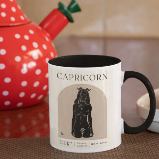 Capricorn Feminine Zodiac Design Brown Black 15 OZ Mug