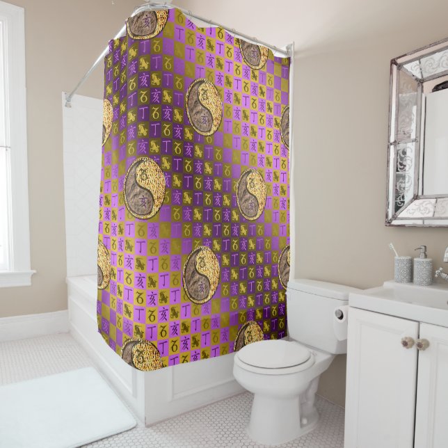 Capricorn & Fire Boar Shower Curtain (In Situ)