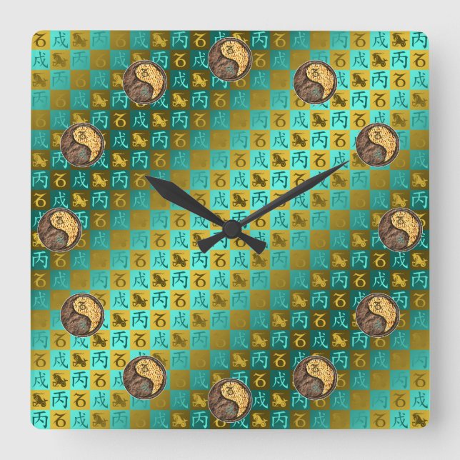 Capricorn & Fire Dog Square Wall Clock (Front)