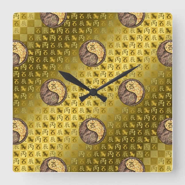 Capricorn & Fire Dragon Square Wall Clock (Front)