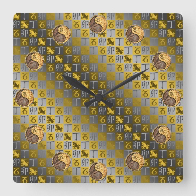 Capricorn & Fire Rabbit Square Wall Clock (Front)