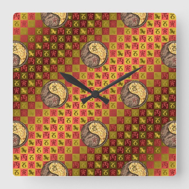 Capricorn & Fire Tiger Square Wall Clock (Front)