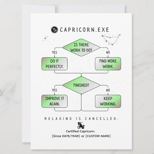 Capricorn Flowchart Funny Zodiac Humor (colourful) (Front)