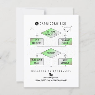 Capricorn Flowchart Funny Zodiac Humor (colourful) Postcard