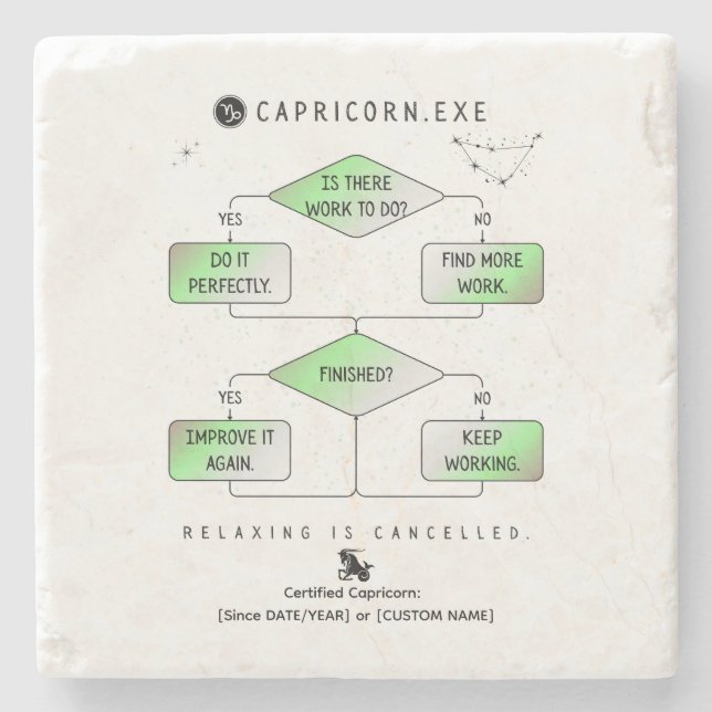 Capricorn Flowchart Funny Zodiac Humor (colourful) Stone Coaster (Front)