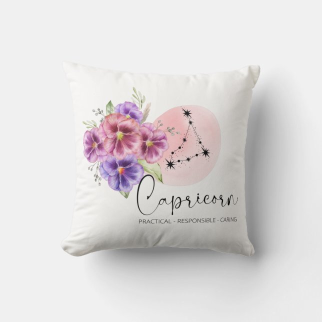 Capricorn Flower Throw Pillow (Front)