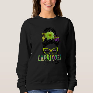 Capricorn Girl Birthday Messy Bun Hair Colourful F Sweatshirt