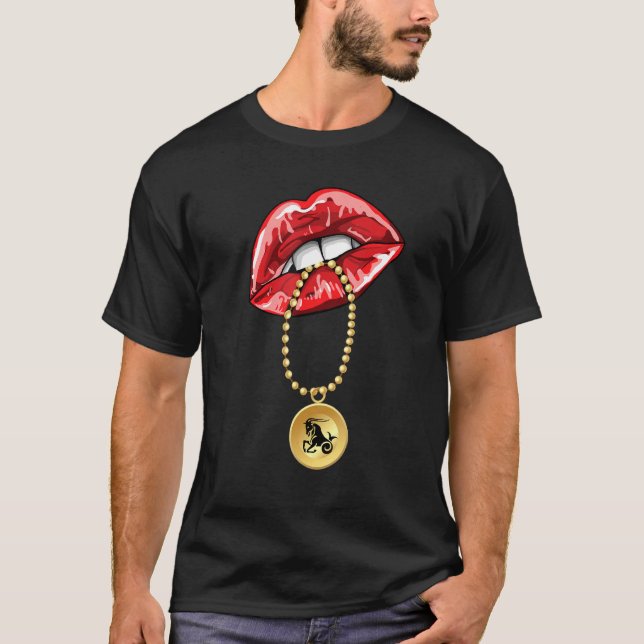 Capricorn Girl Juicy Lips Necklace Astrology Zodia T-Shirt (Front)