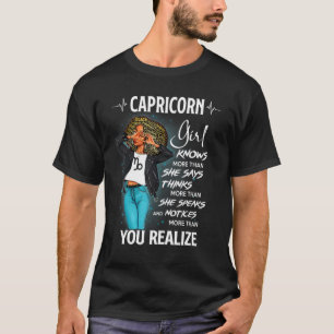 Capricorn Girl Knows More Than She Says For Black  T-Shirt