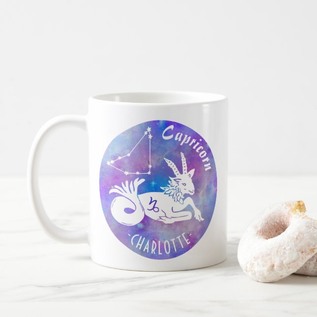 Capricorn Goat Constellation Stars Name Birthday Coffee Mug (With Donut)