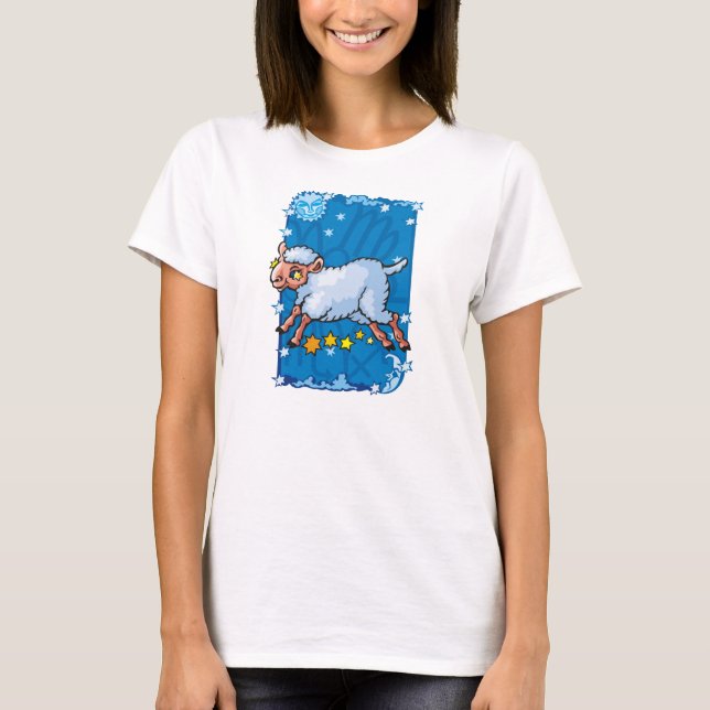 Capricorn goat-sheep leaping in the Stars T-Shirt (Front)
