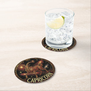 Capricorn Goat With A Horn Zodiac Symbol Round Paper Coaster