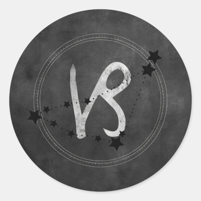 Capricorn goat zodiac constellation black silver classic round sticker (Front)