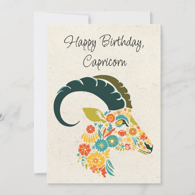 Capricorn Goat Zodiac Floral Birthday Card (Front)