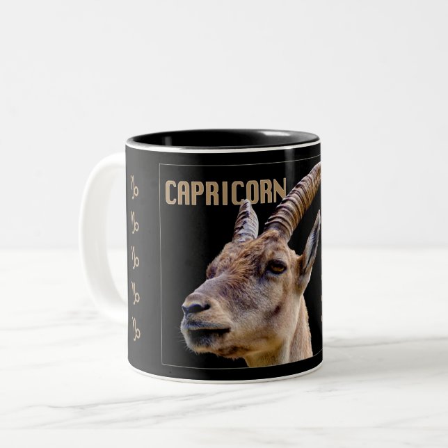 Capricorn Goat Zodiac Mug with Characteristics (Front Left)