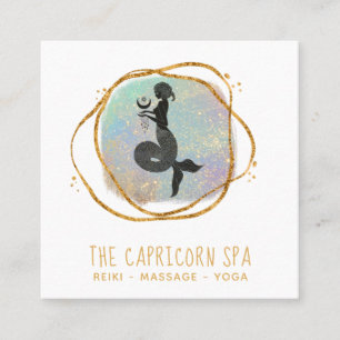 *~* Capricorn Goddess Mermaid Opal Gold Black Square Business Card