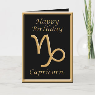 Capricorn Gold Symbol Black Birthday Greeting Card