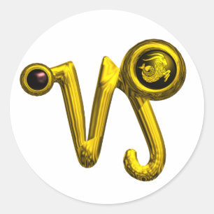 CAPRICORN GOLD ZODIAC BIRTHDAY SIGN JEWEL CLASSIC ROUND STICKER