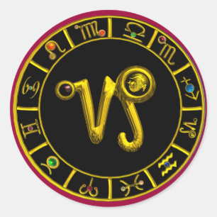 CAPRICORN GOLD ZODIAC SIGN JEWEL CLASSIC ROUND STICKER
