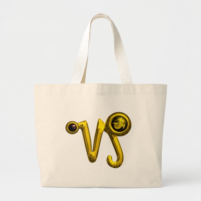 CAPRICORN GOLD ZODIAC SIGN JEWEL LARGE TOTE BAG (Front)