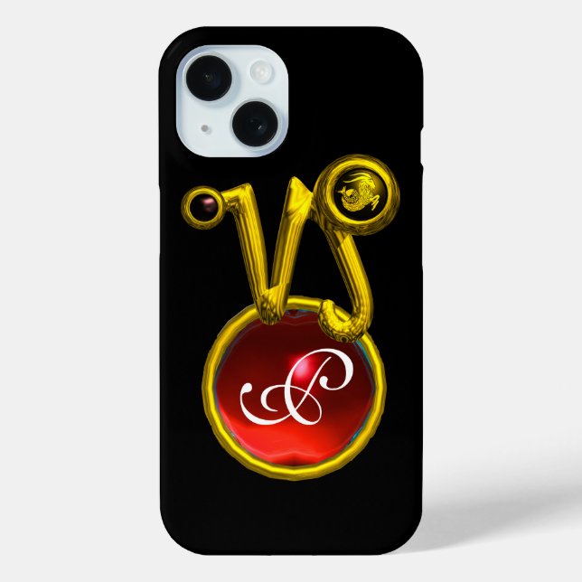 CAPRICORN GOLD ZODIAC SIGN RED RUBY MONOGRAM Case-Mate iPhone CASE (Back)