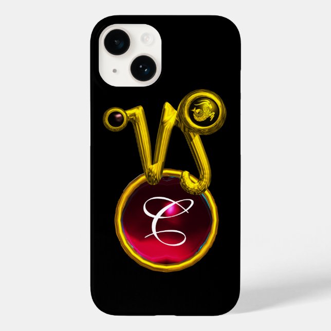 CAPRICORN GOLD ZODIAC SIGN RED RUBY MONOGRAM Case-Mate iPhone CASE (Back)