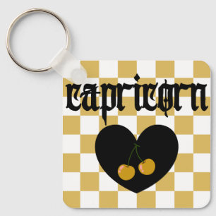 Capricorn Gothic Aesthetic Chequered Cherry Design Key Ring