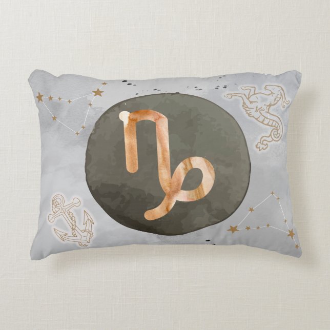 Capricorn Gray Watercolour Astrology Zodiac Sign Decorative Cushion (Front)