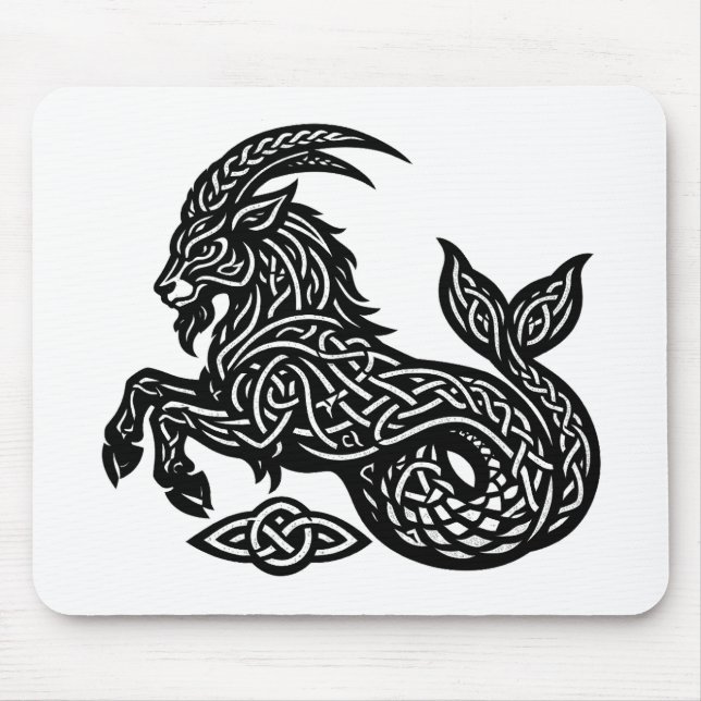 Capricorn — Haunted Ink Zodiac Goat‑Fish Mouse Mat (Front)