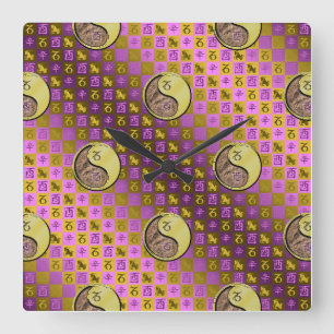Capricorn & Metal Rooster Square Wall Clock