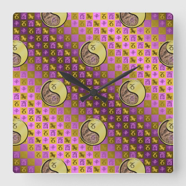 Capricorn & Metal Rooster Square Wall Clock (Front)