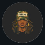 Capricorn Queen Camouflage Black Woman Cap Zodiac  Classic Round Sticker<br><div class="desc">Capricorn Queen Camouflage Black Woman Cap Zodiac Birthday</div>