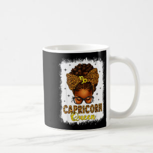 Capricorn queen messy bun leopard bow black women coffee mug