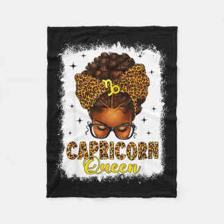 Capricorn queen messy bun leopard bow black women fleece blanket