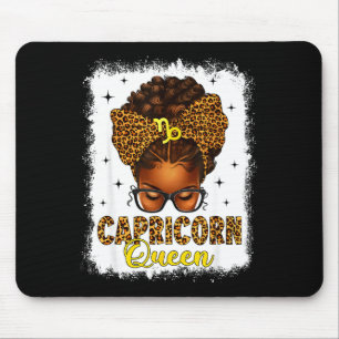 Capricorn queen messy bun leopard bow black women mouse mat