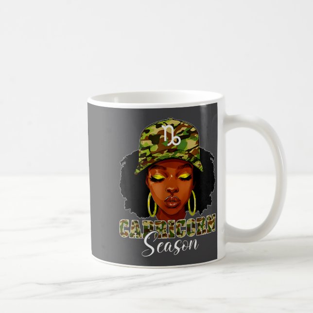 Capricorn Season Black Woman With Camo Hat Birthda Coffee Mug (Right)