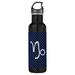 Capricorn Sign Navy Blue Carbon Fibre Style 710 Ml Water Bottle