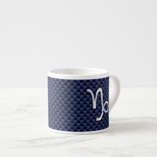 Capricorn Sign Navy Blue Carbon Fibre Style Espresso Cup