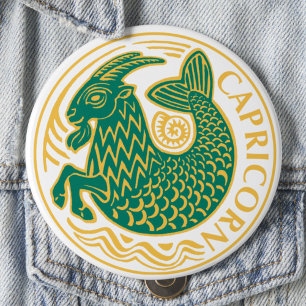 Capricorn Sign of the Zodiac on a 10 Cm Round Badge