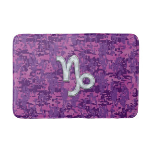 Capricorn Sign on Fuchsia Digital Camouflage Bath Mat