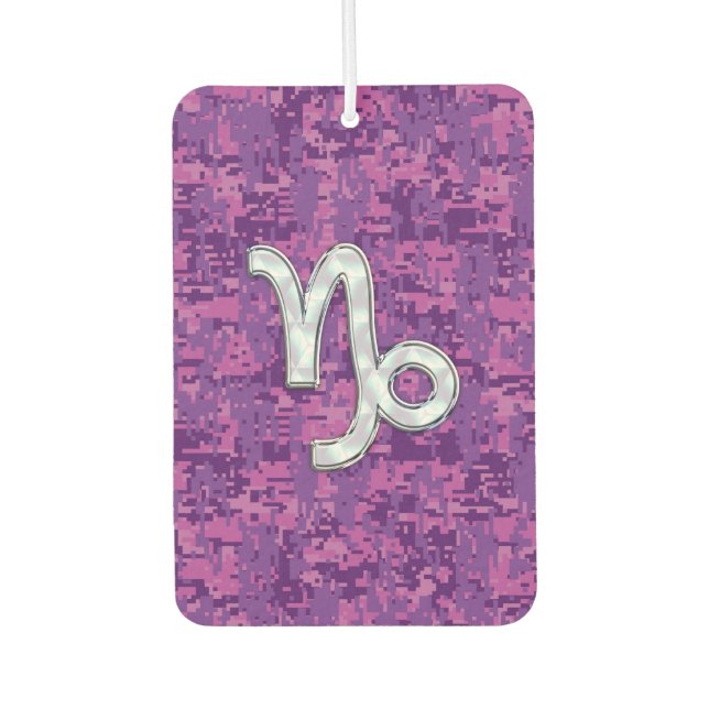 Capricorn Sign on Fuchsia Digital Camouflage Car Air Freshener (Front)