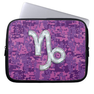 Capricorn Sign on Fuchsia Digital Camouflage Laptop Sleeve