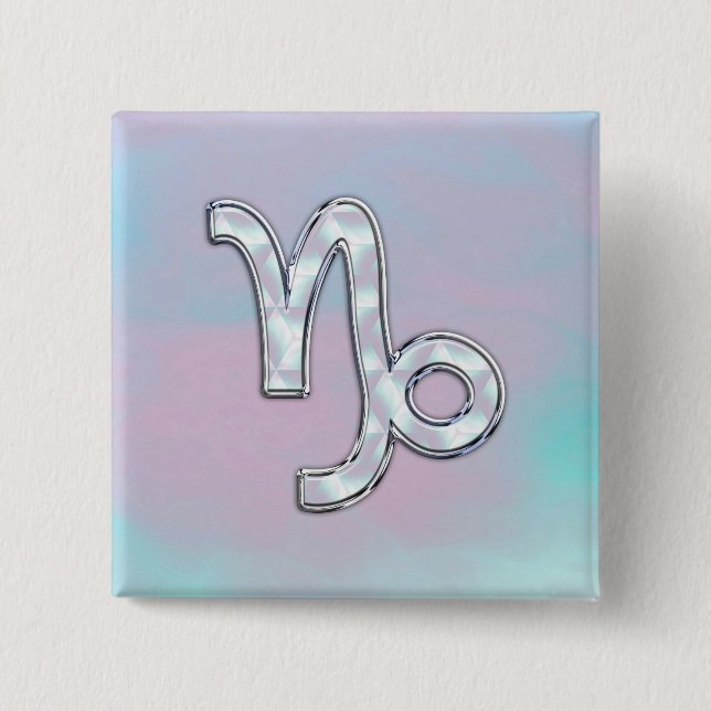 Capricorn Sign on Mother of Pearl Nacre Style 15 Cm Square Badge (Front)