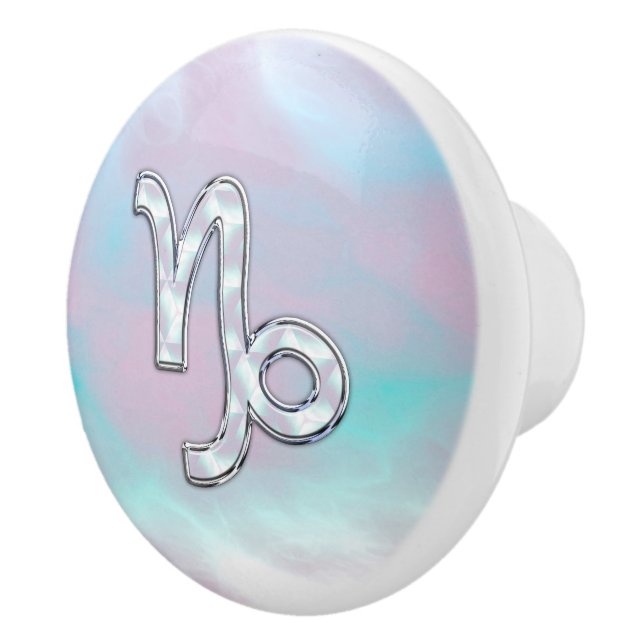 Capricorn Sign on Mother of Pearl Nacre Style Ceramic Knob (Right)