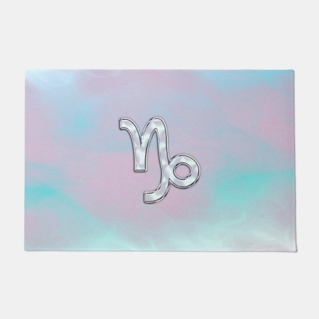 Capricorn Sign on Mother of Pearl Nacre Style Doormat (Front)