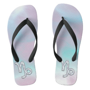 Capricorn Sign on Mother of Pearl Nacre Style Flip Flops
