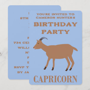 Capricorn Star Sign Goat Custom Birthday Invitation
