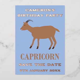 Capricorn Star Sign Goat Custom Birthday Party Foil Holiday Card