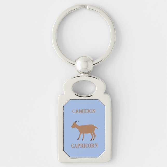 Capricorn Star Sign Goat Custom Name Key Ring (Front)