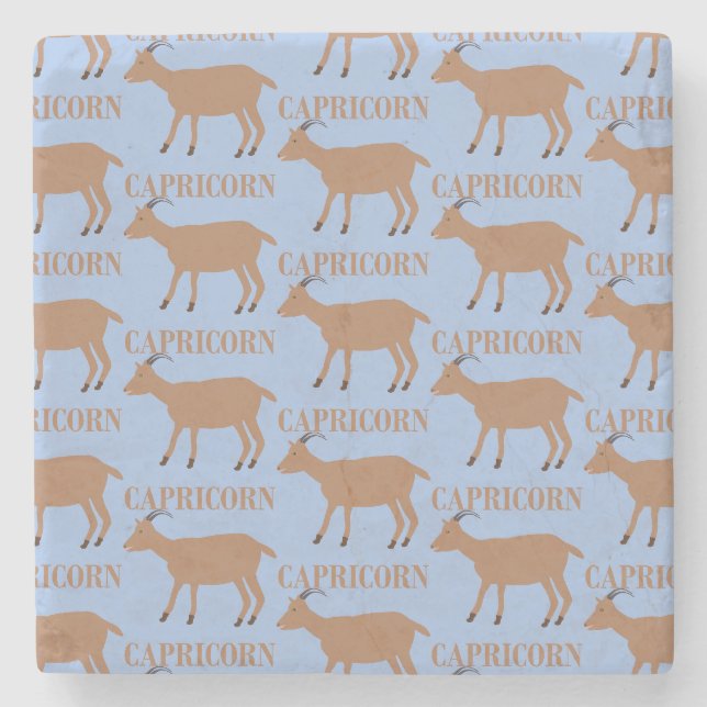 Capricorn Star Sign Goat Patterned Stone Coaster (Front)